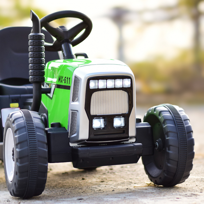 Tractoras electric BJ-611, 60W, 12V cu remorca si telecomanda, verde [10]
