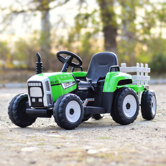 Tractoras electric BJ-611, 60W, 12V cu remorca si telecomanda, verde [4]