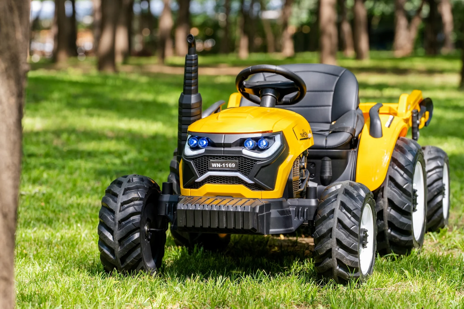 Tractoras electric copii, 90W 12V 10Ah cu remorca, culoare galben [5]