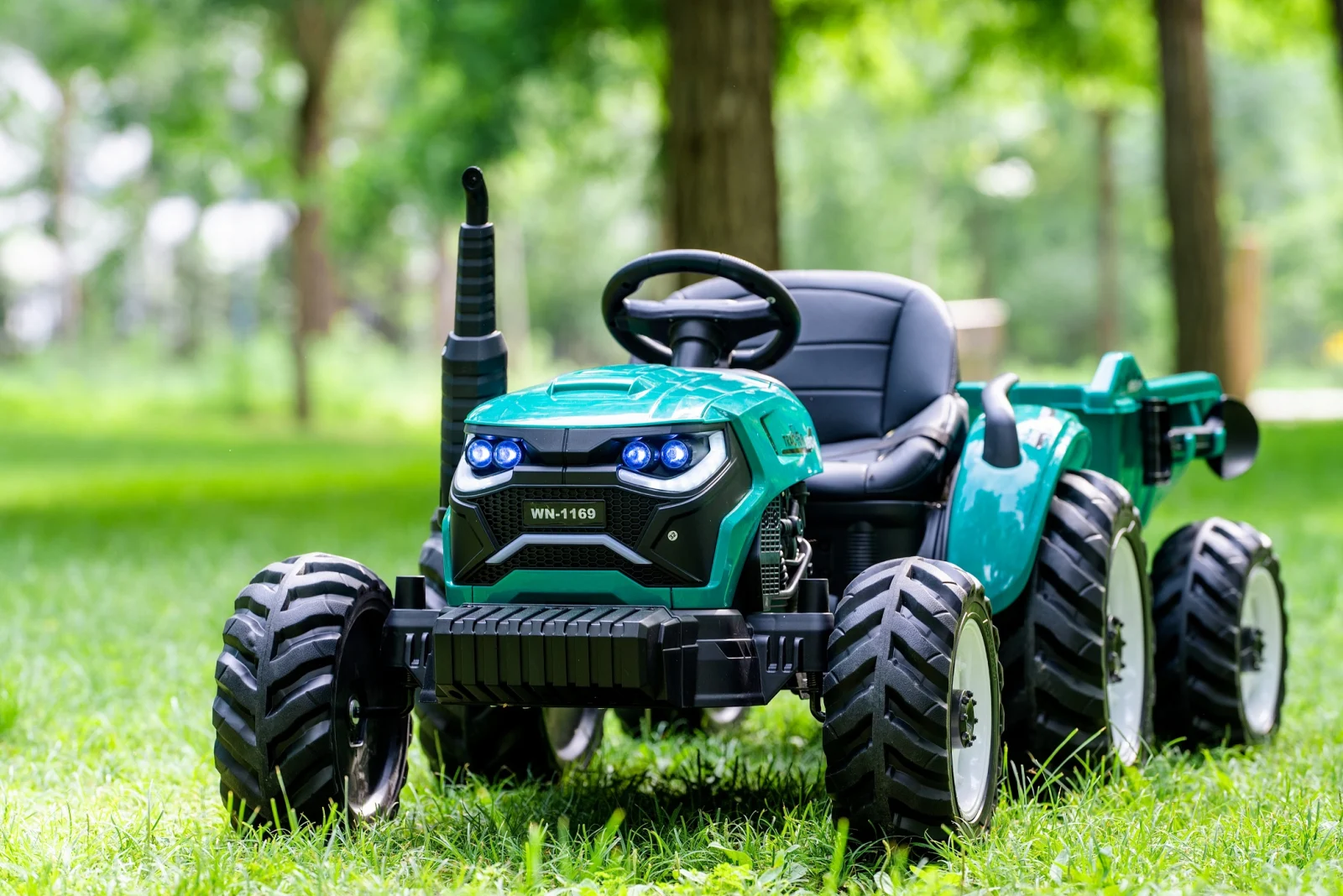 Tractoras electric copii, 90W 12V 10Ah cu remorca, culoare verde [2]