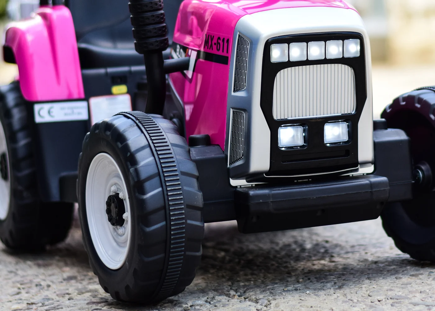 Tractoras electric copii BJ611, 60W 12V, cu remorca si telecomanda roz [11]