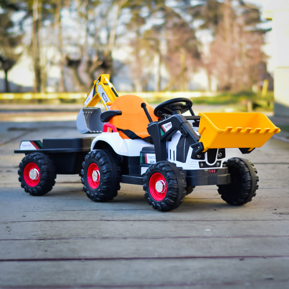 Tractoras electric copii cu remorca, incarcator si cupa, BRJ1588, 70W, 12V, galben [3]