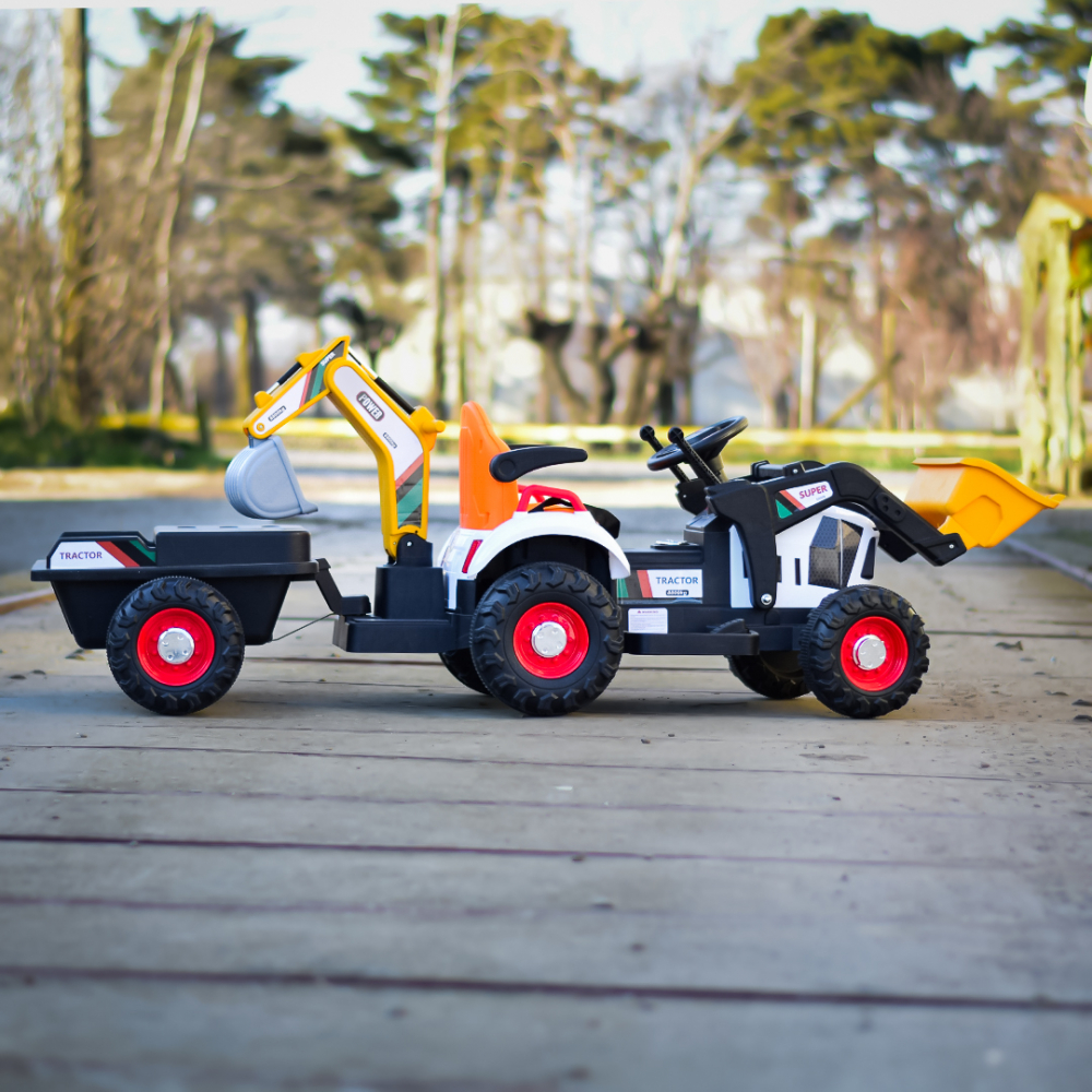 Tractoras electric copii cu remorca, incarcator si cupa, BRJ1588, 70W, 12V, galben [5]