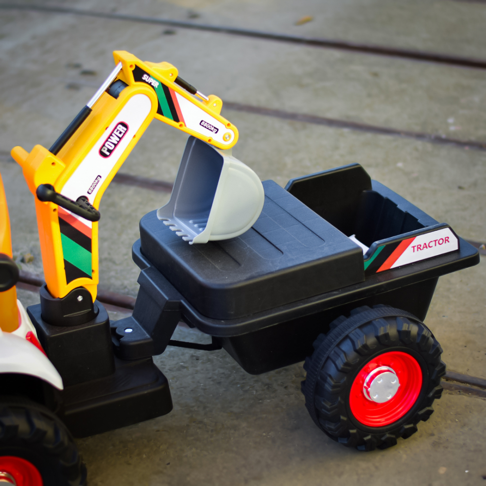 Tractoras electric copii cu remorca, incarcator si cupa, BRJ1588, 70W, 12V, galben [13]
