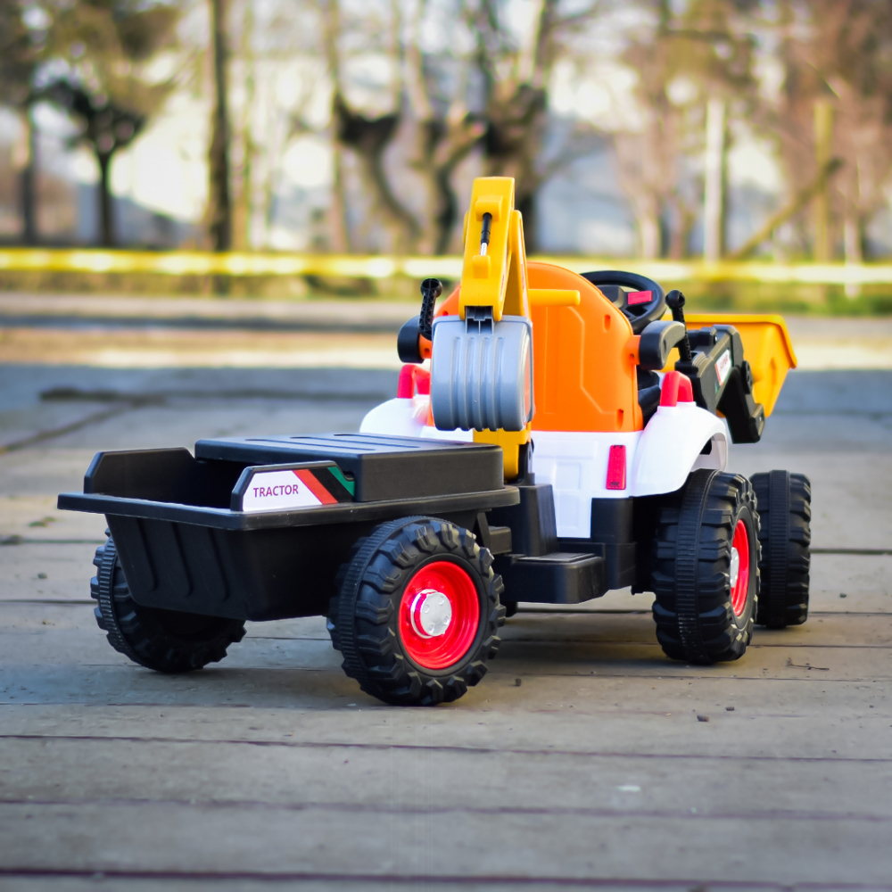 Tractoras electric copii cu remorca, incarcator si cupa, BRJ1588, 70W, 12V, galben [7]