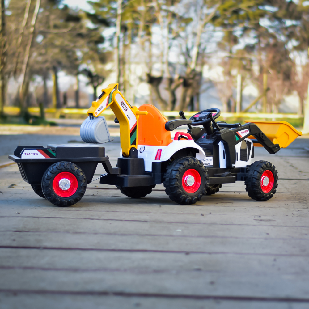 Tractoras electric copii cu remorca, incarcator si cupa, BRJ1588, 70W, 12V, galben [6]