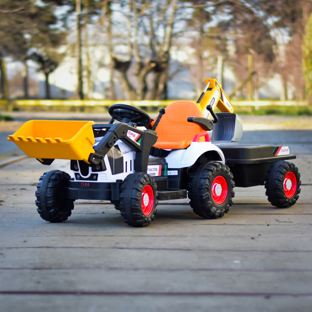 Tractoras electric copii cu remorca, incarcator si cupa, BRJ1588, 70W, 12V, galben [2]