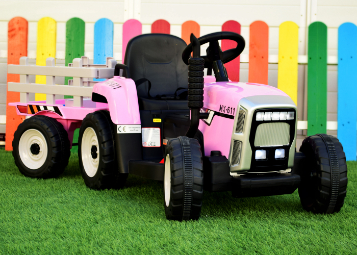Electric ride-on tractor BJ-611, 60W, 12V with trailer and remote control, pink [2]