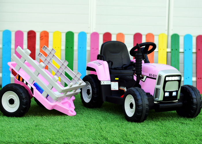 Electric ride-on tractor BJ-611, 60W, 12V with trailer and remote control, pink [3]