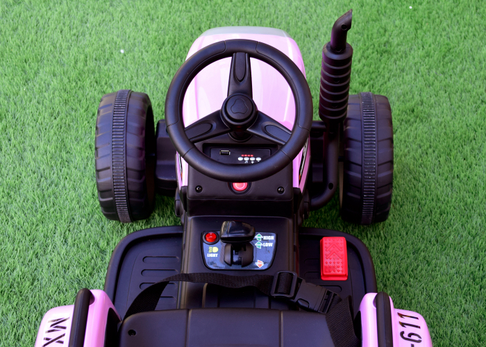 Electric ride-on tractor BJ-611, 60W, 12V with trailer and remote control, pink [7]