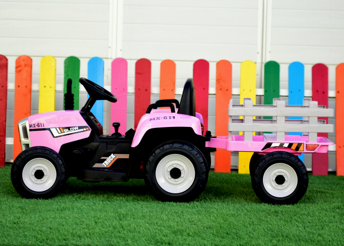 Electric ride-on tractor BJ-611, 60W, 12V with trailer and remote control, pink [6]