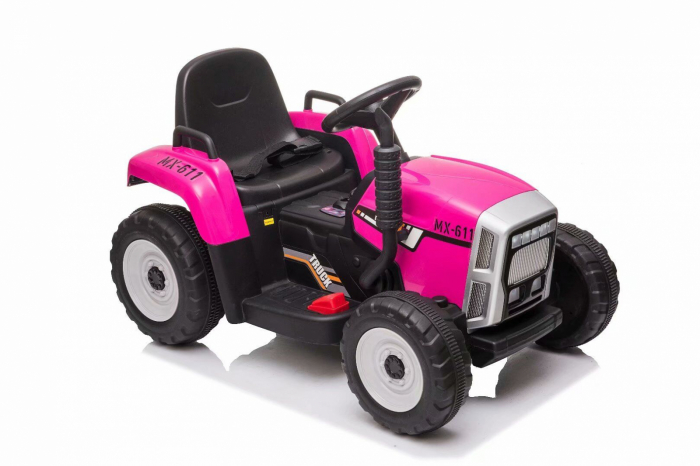 Tractoras electric copii BJ611, 60W 12V, cu remorca si telecomanda roz [23]