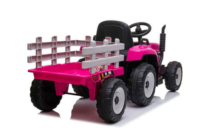 Tractoras electric copii BJ611, 60W 12V, cu remorca si telecomanda roz [16]