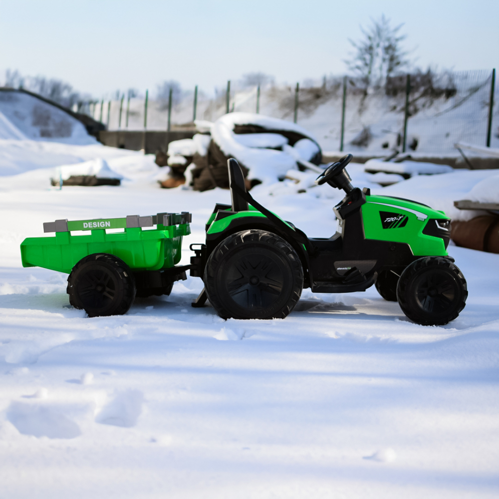 Electric ride-on tractor for children, model 720-T, 90W, 12V 10Ah, trailer included, premium, green [8]