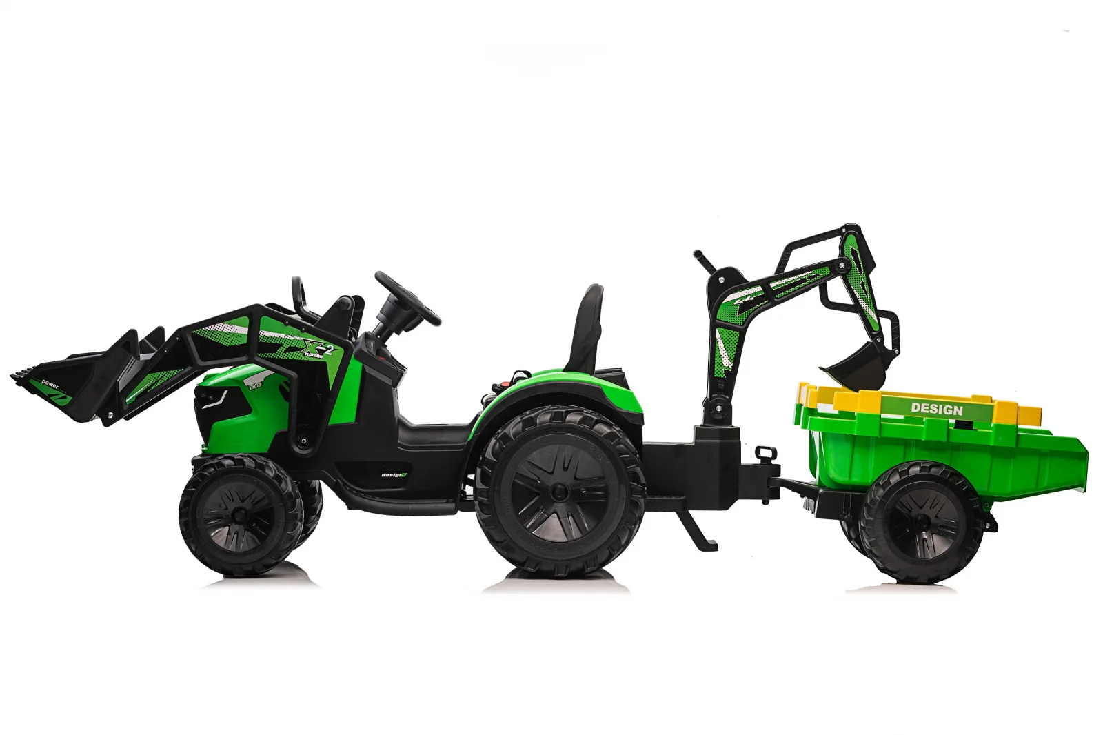 Ride-on tractor with trailer for children 720-T, 90W, bucket and charger, 12V, premium, green [26]