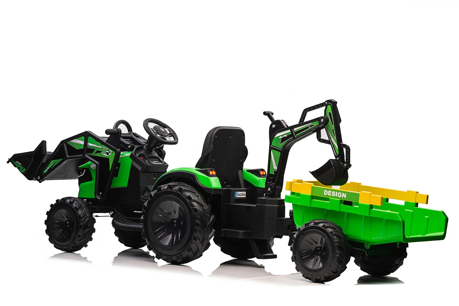 Ride-on tractor with trailer for children 720-T, 90W, bucket and charger, 12V, premium, green [19]