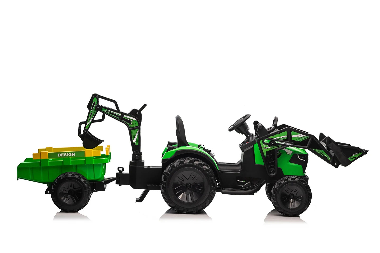 Ride-on tractor with trailer for children 720-T, 90W, bucket and charger, 12V, premium, green [22]
