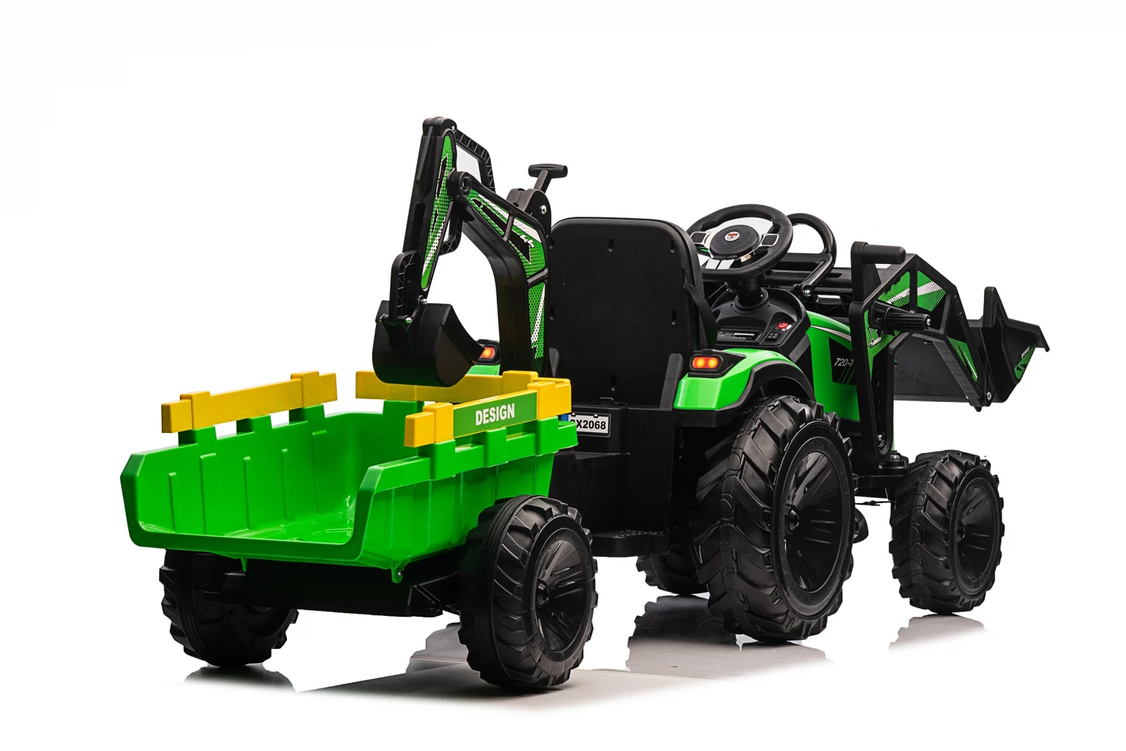 Ride-on tractor with trailer for children 720-T, 90W, bucket and charger, 12V, premium, green [20]