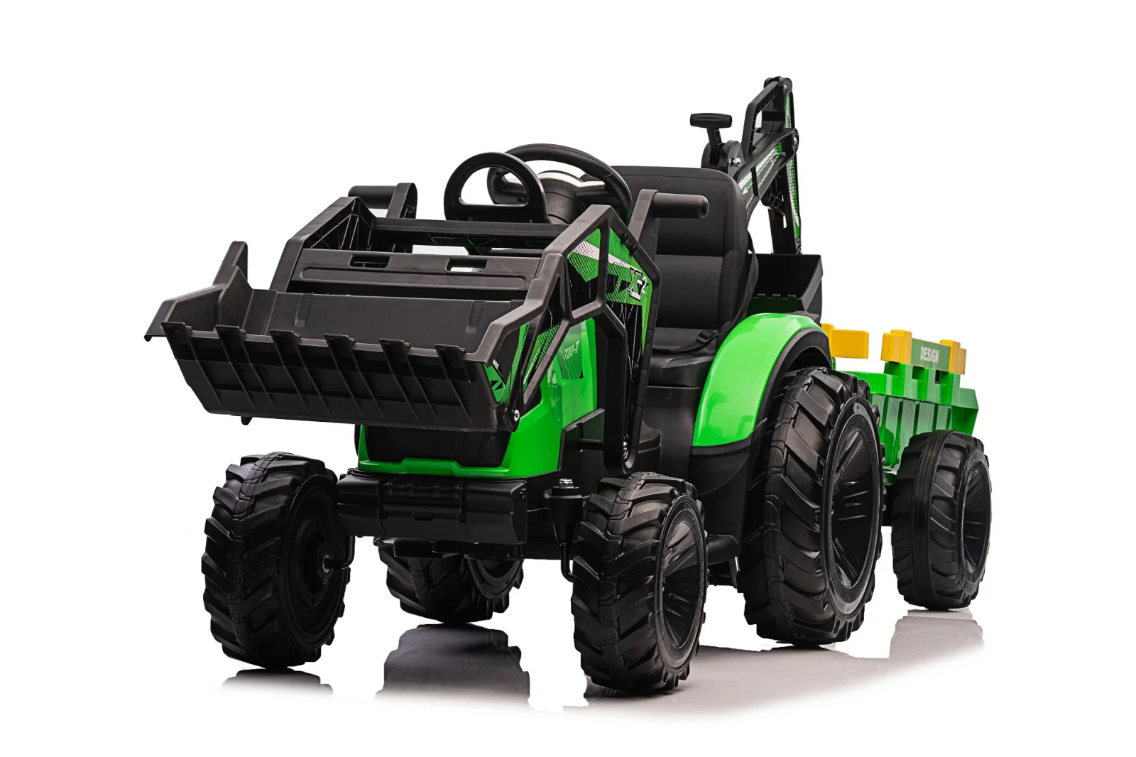 Ride-on tractor with trailer for children 720-T, 90W, bucket and charger, 12V, premium, green [23]