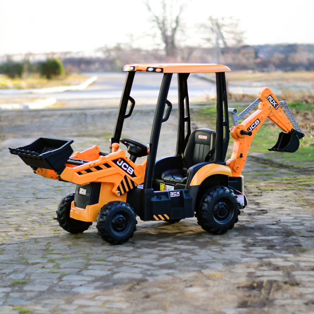 Electric ride-on tractor for children, licensed JCB, with charger and manual bucket, 70W 12V, yellow [10]