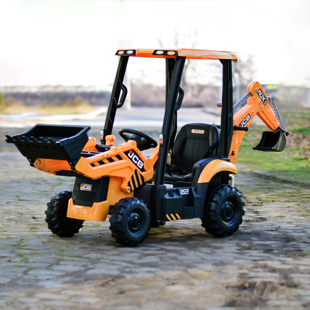 Electric ride-on tractor for children, licensed JCB, with charger and manual bucket, 70W 12V, yellow [2]