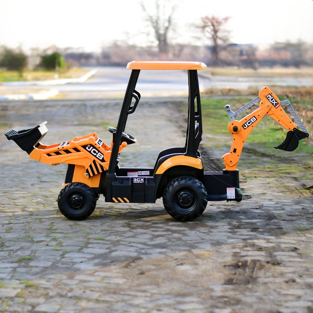 Electric ride-on tractor for children, licensed JCB, with charger and manual bucket, 70W 12V, yellow [9]