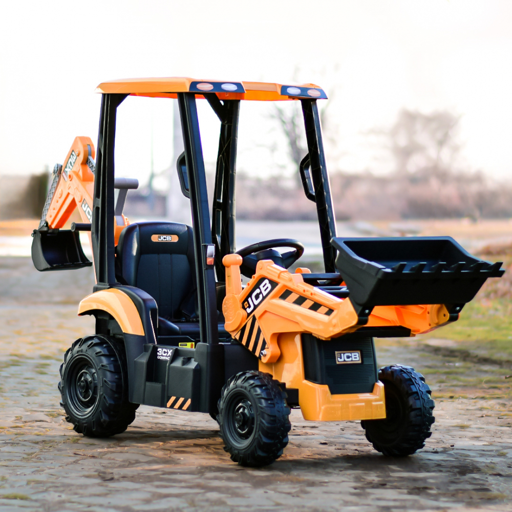 Electric ride-on tractor for children, licensed JCB, with charger and manual bucket, 70W 12V, yellow [3]