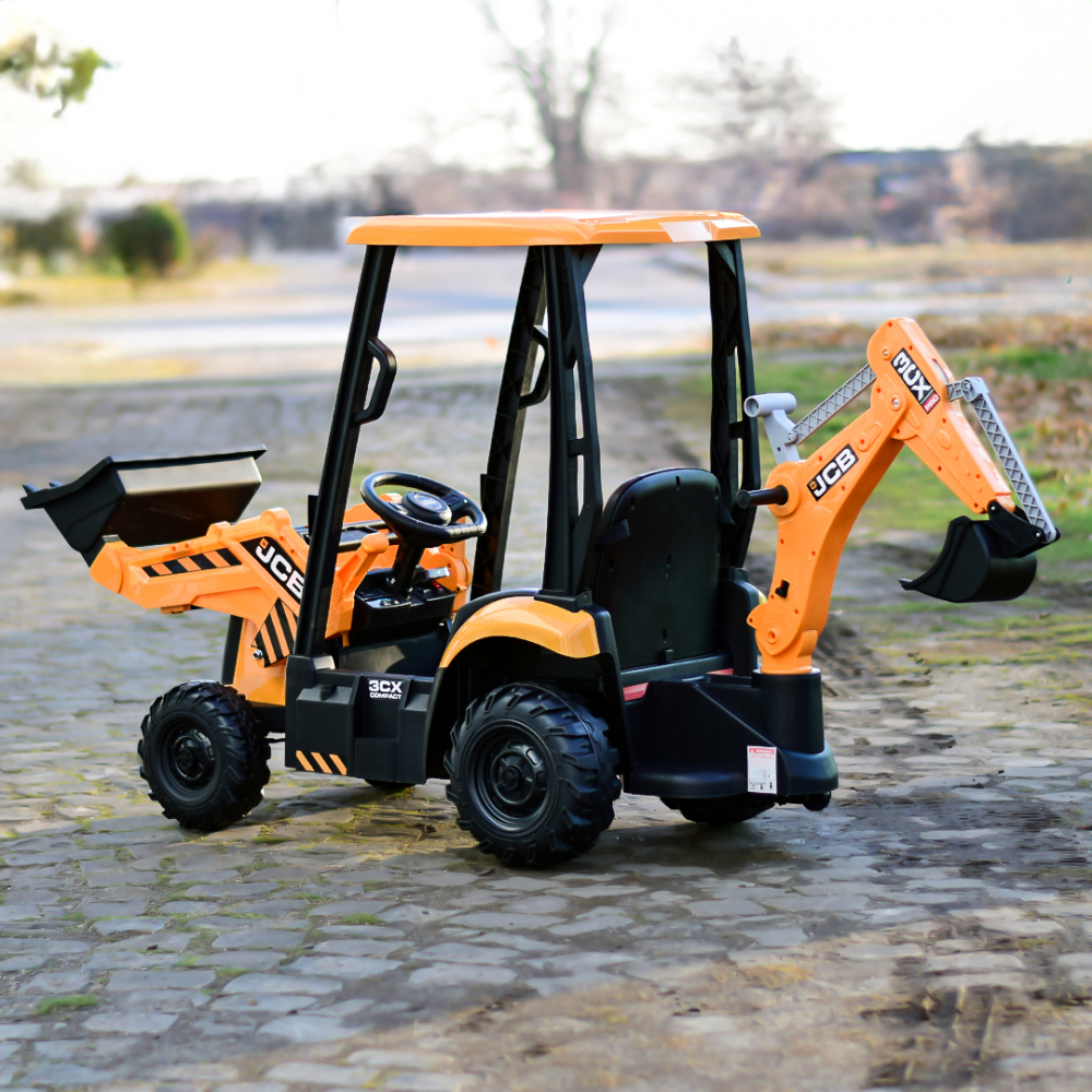 Electric ride-on tractor for children, licensed JCB, with charger and manual bucket, 70W 12V, yellow [8]