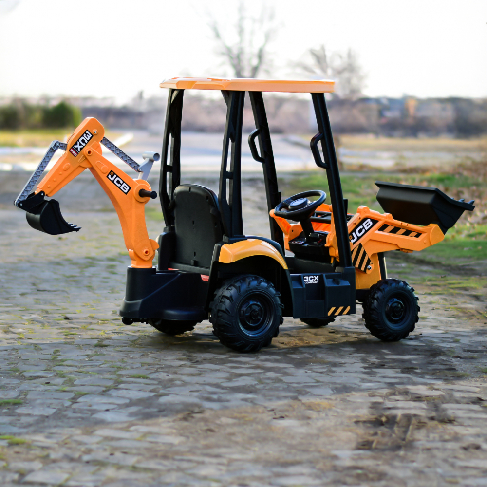 Electric ride-on tractor for children, licensed JCB, with charger and manual bucket, 70W 12V, yellow [6]