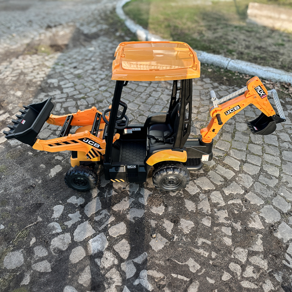 Electric ride-on tractor for children, licensed JCB, with charger and manual bucket, 70W 12V, yellow [11]