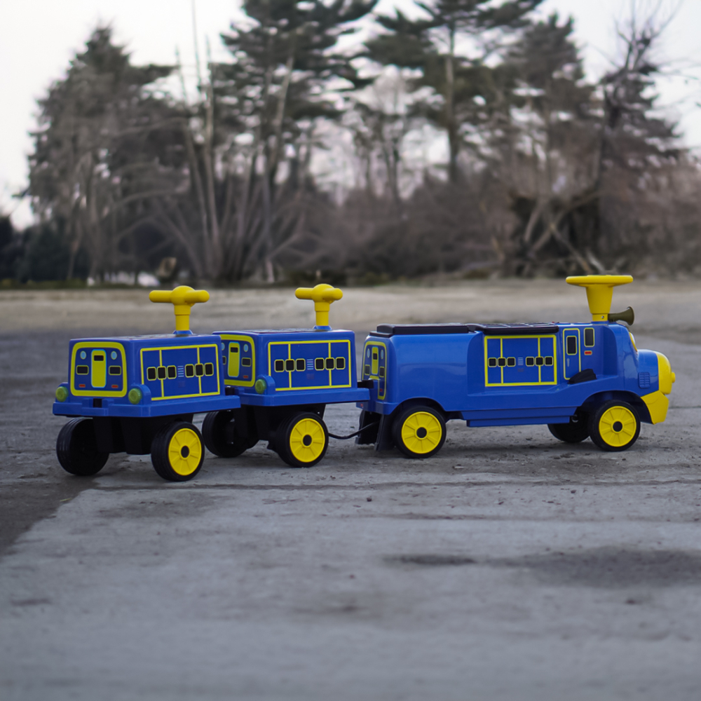 CHUGGINGTON Electric Ride-On Train with 2 Extra Carriages, for 4 Children, 12V 180W, Soft Wheels, Blue [7]