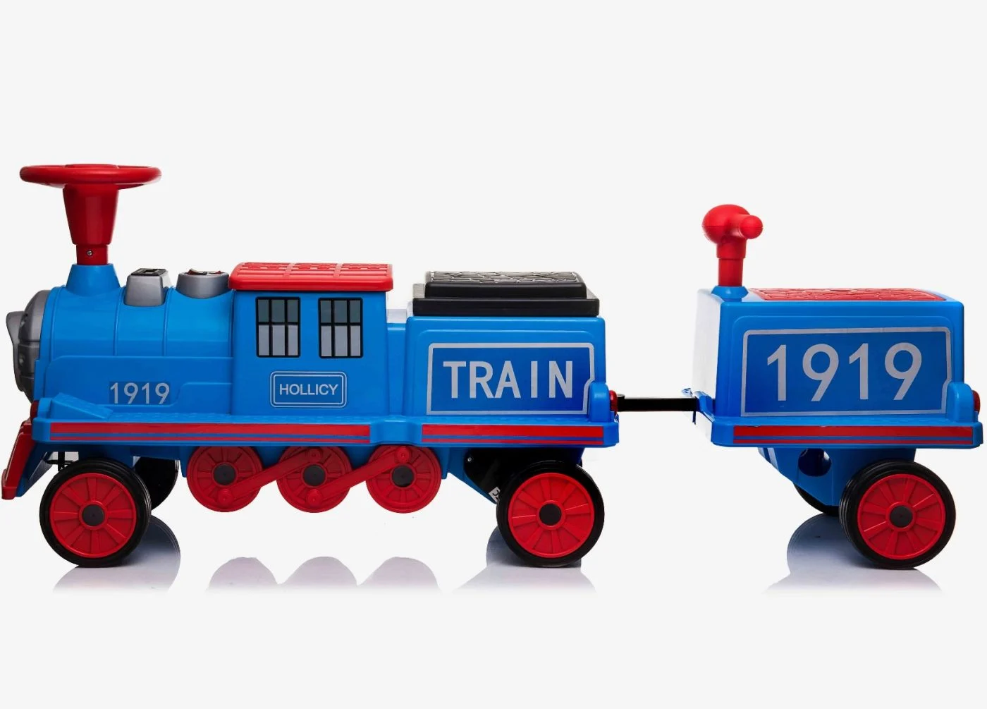 Kids Electric Train with 2 Additional Wagons for 4 Children, 12V 14Ah, 180W, Blue [3]