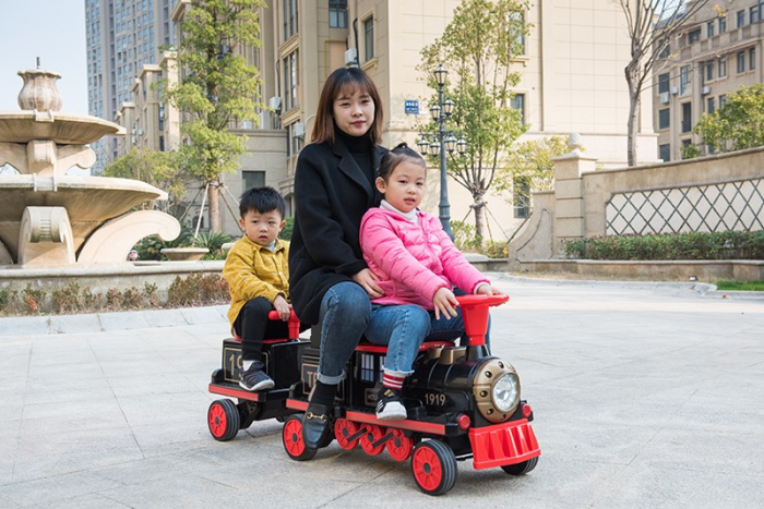 Electric ride-on train, additional wagon for 3 children SX1919, 180W, EVA wheels, music player, red [7]