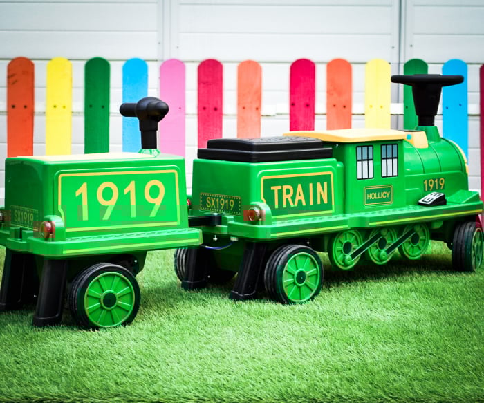 Electric ride-on train, additional wagon for 3 children SX1919, 180W, EVA wheels, music player, green [4]