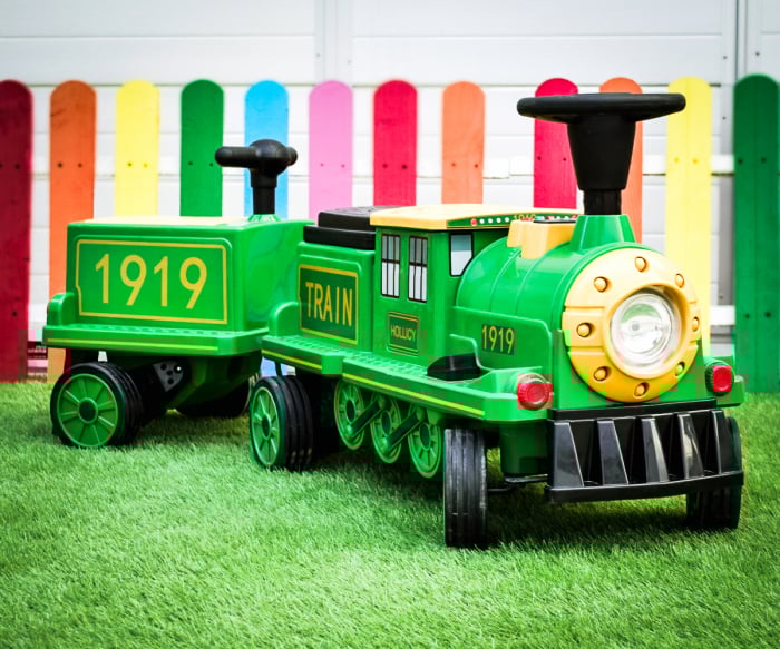 Electric ride-on train, additional wagon for 3 children SX1919, 180W, EVA wheels, music player, green [2]
