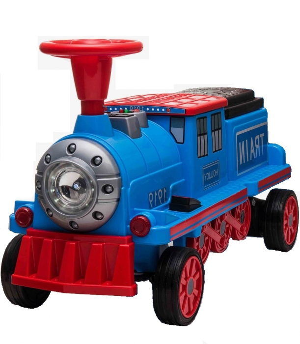 Electric ride on train SX1919 for 2 children, removable 12V battery, 90W, soft wheels, music player, blue [2]