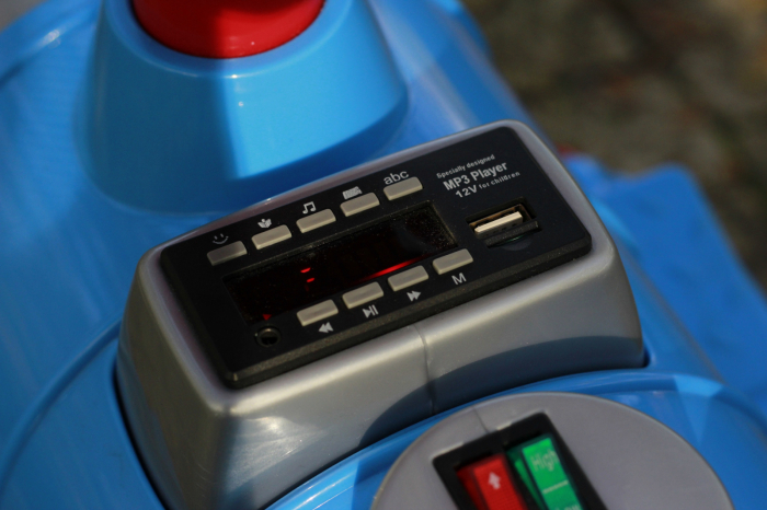 Electric ride on train SX1919 for 2 children, removable 12V battery, 90W, soft wheels, music player, blue [8]