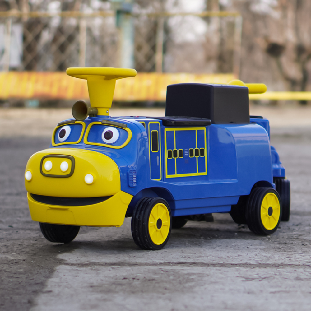 Electric Ride-On Train for 2 Children, Ages 3–6, CHUGGINGTON, 12V 90W, Soft Wheels, Blue [2]
