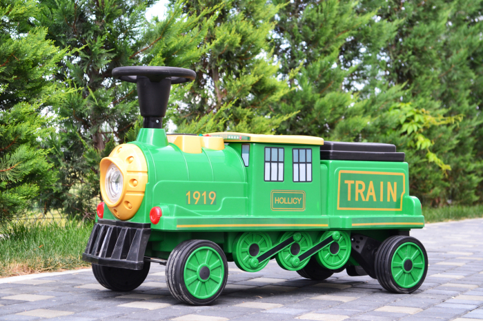 Electric ride on train SX1919 for 2 children, removable 12V battery, 90W, soft wheels, music player, green [3]