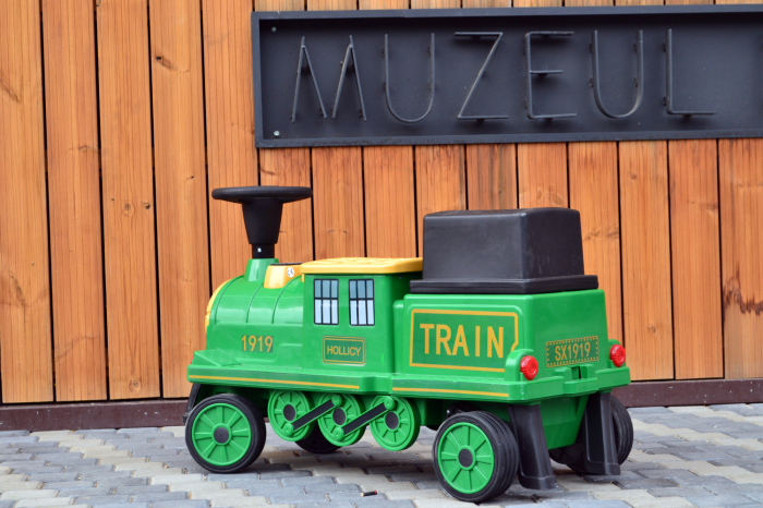 Electric ride on train SX1919 for 2 children, removable 12V battery, 90W, soft wheels, music player, green [4]