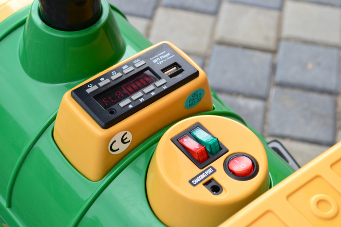 Electric ride on train SX1919 for 2 children, removable 12V battery, 90W, soft wheels, music player, green [6]