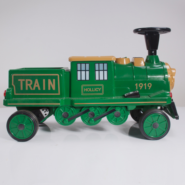 Electric ride on train SX1919 for 2 children, removable 12V battery, 90W, soft wheels, music player, green [5]