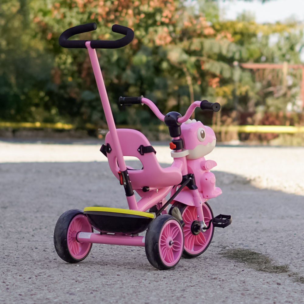 3-in-1 Dino Tricycle with Parent Handle for Kids Aged 1-4 Years, EVA Wheels, Pedals, Safety Belt, Storage Compartment, pink [6]