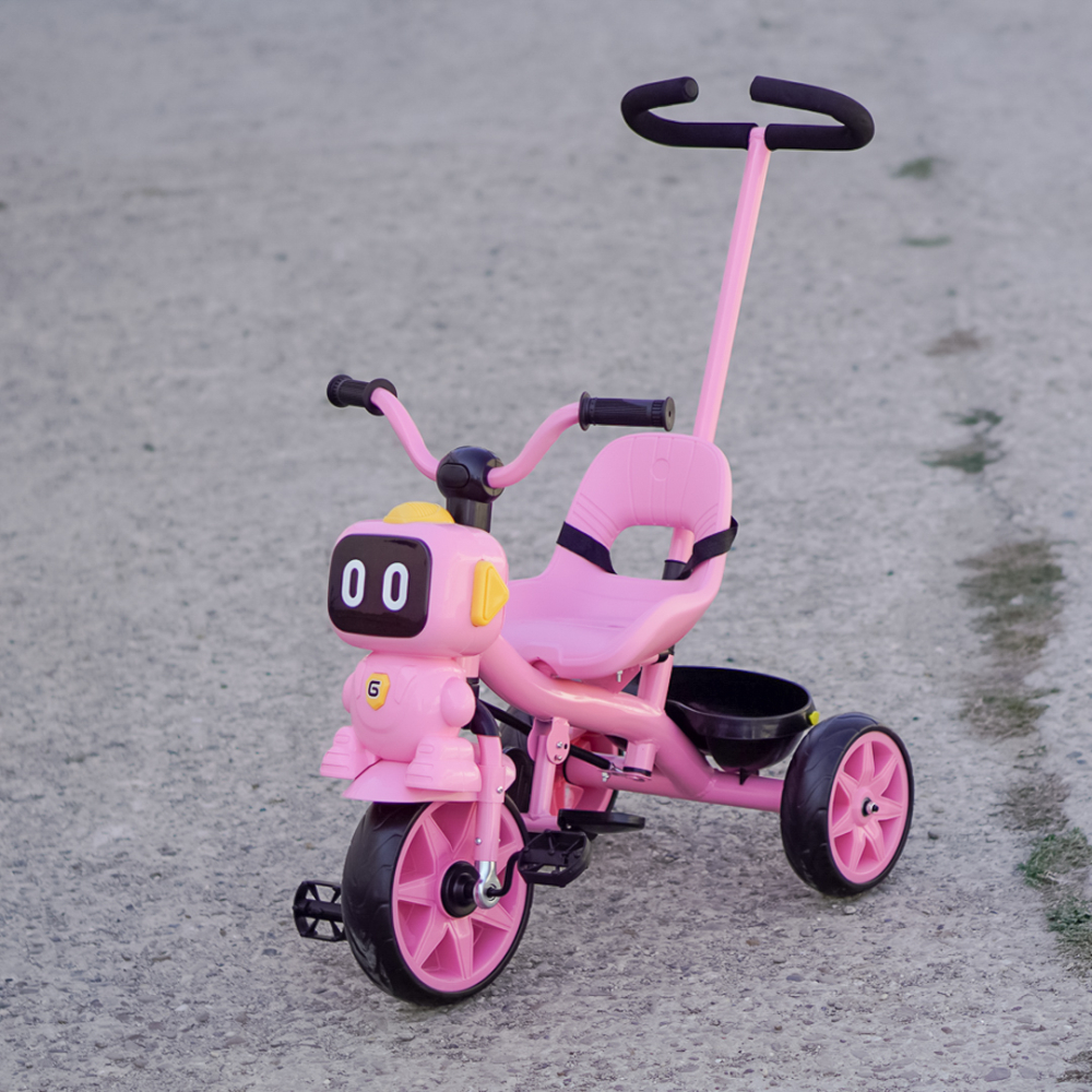 3-in-1 GRobo Tricycle with Parent Handle for Kids Aged 1-4 Years, EVA Wheels, Pedals, Safety Belt, Storage Compartment, pink [3]