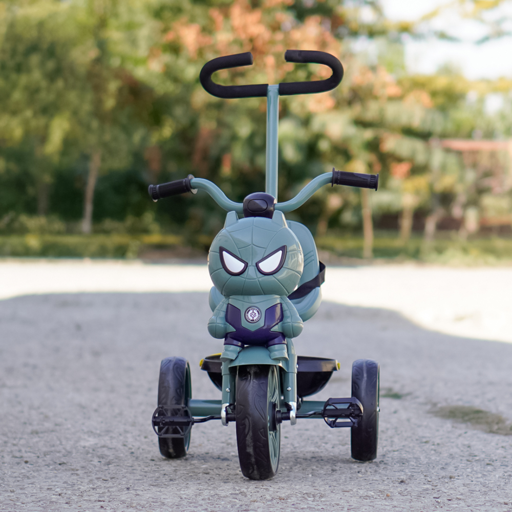 3-in-1 Spider Tricycle with Parent Handle for Kids, EVA Wheels, Pedals, Safety Belt, Storage Compartment, green [3]