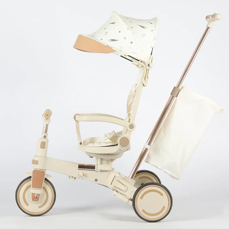 4-in-1 Multifunctional Tricycle for Toddlers, Ages 1–3, Foldable & Adjustable, Soft Wheels, Safety Belt, Detachable Push Handle, White [4]