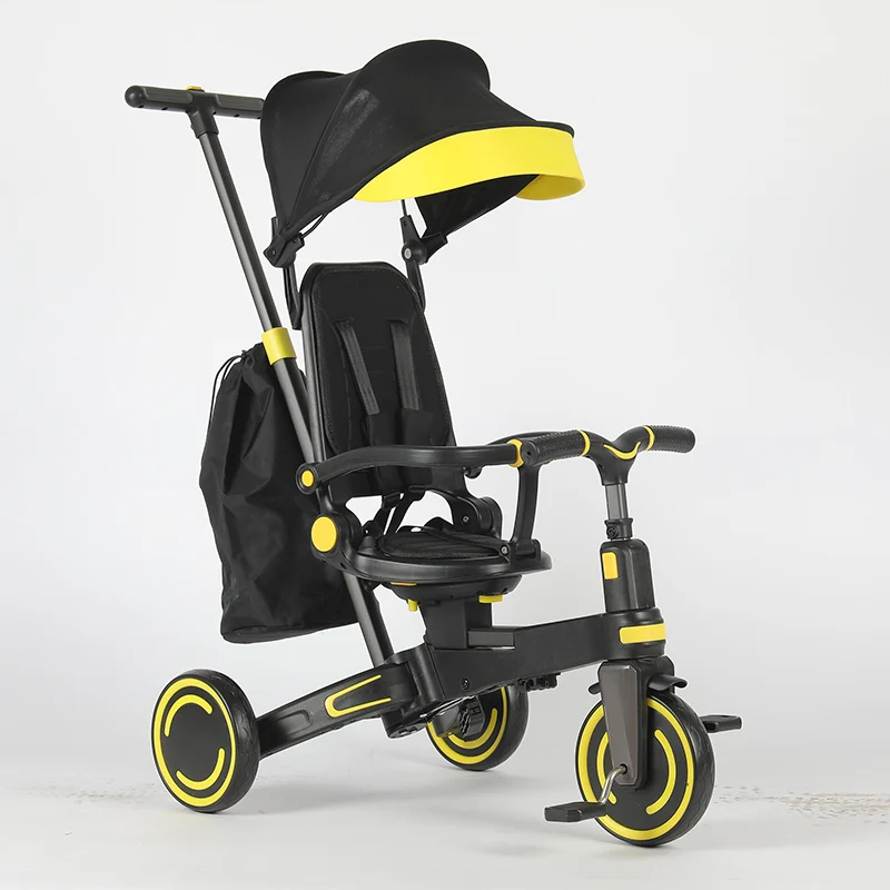 4-in-1 Multifunctional Tricycle for Toddlers, Ages 1–3, Foldable & Adjustable, Soft Wheels, Safety Belt, Detachable Push Handle, yellow [4]