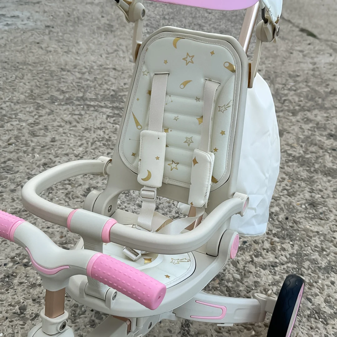 4-in-1 Multifunctional Tricycle for Toddlers, Ages 1–3, Foldable & Adjustable, Soft Wheels, Safety Belt, Detachable Push Handle, pink [6]