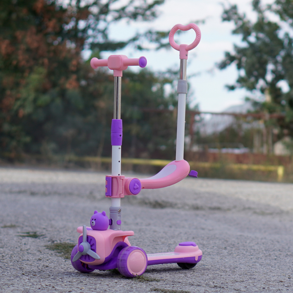 3-in-1 Kids’ Scooter, Ages 2-5 Years, Foldable and Adjustable, LED Lights and Interactive Sounds, Soft Wheels, pink [5]