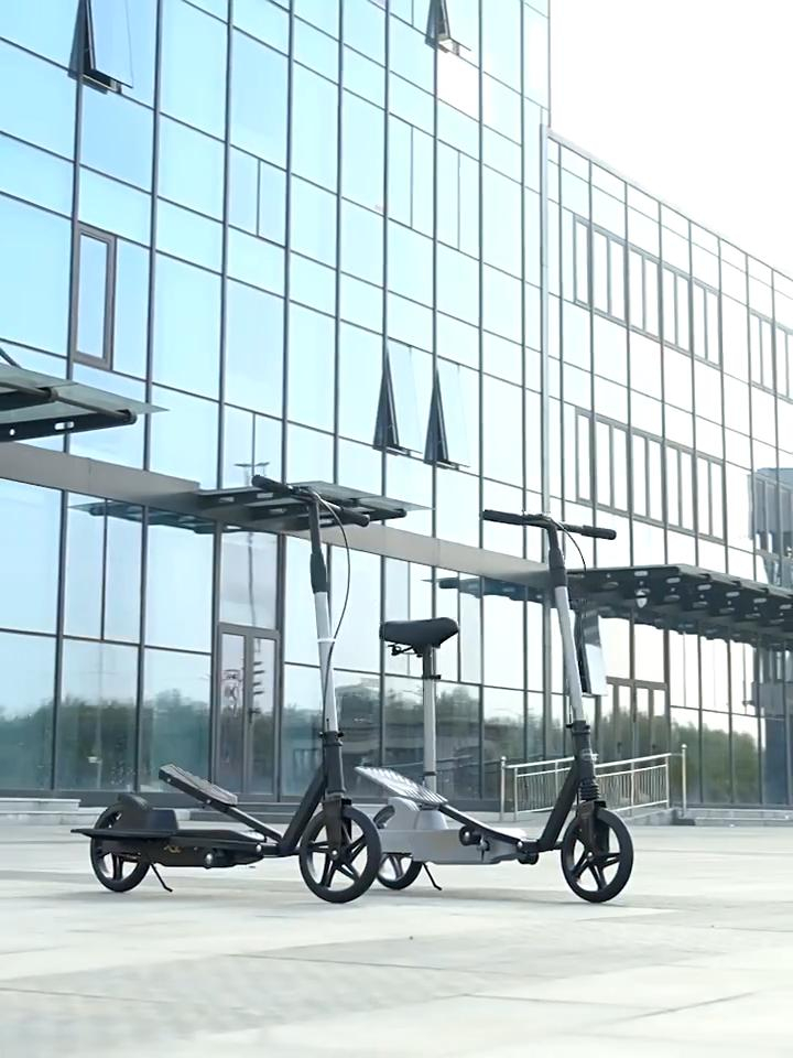 Dual action folding Pegasus scooter with pedals, shock absorption and braking system, rubber wheels, non-electric, gray [7]
